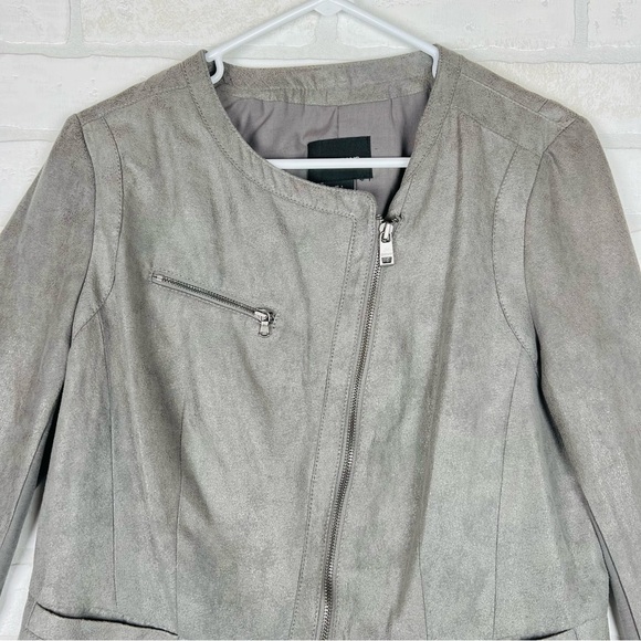 DKNY Jeans Jacket Women Large Gray Faux Suede Polyester Long Sleeve Clipside Zip - Picture 5 of 13